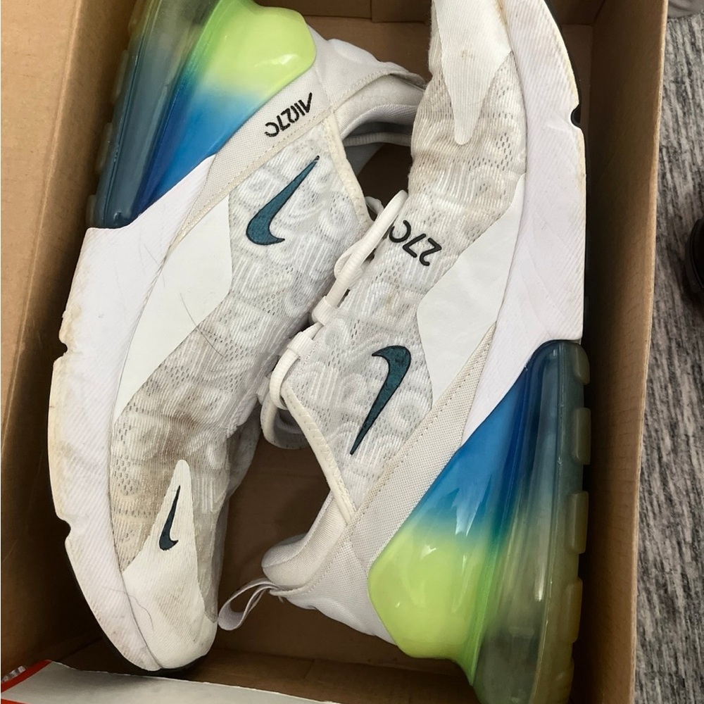 Nike Air Max 270 White with Blue and Green Accents